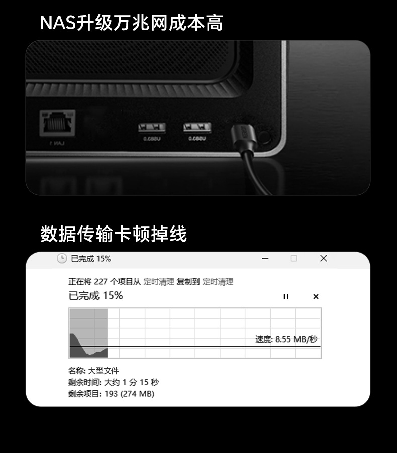 绿联5gbe网卡 100g文件秒传 8k视频流畅无卡顿
