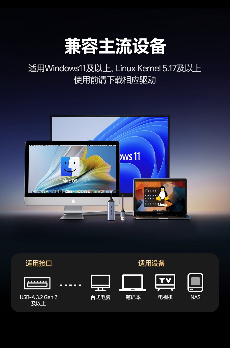 绿联5gbe网卡 即插即用驱动 无需手动安装