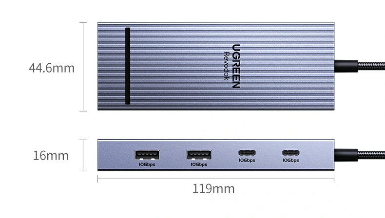 精准尺寸设计 - 接口布局合理,线缆长度适中 产品尺寸三视图(标注接口位置与线长)