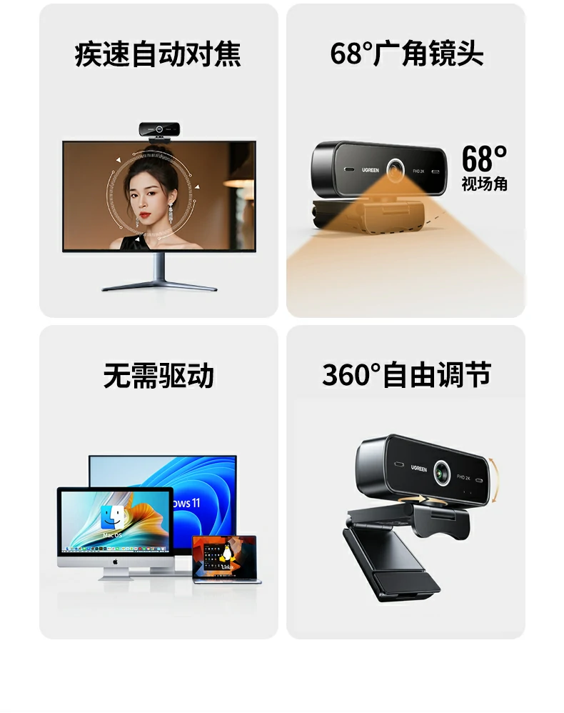 绿联cm926全向双麦克风结构图，支持5米远距离拾音