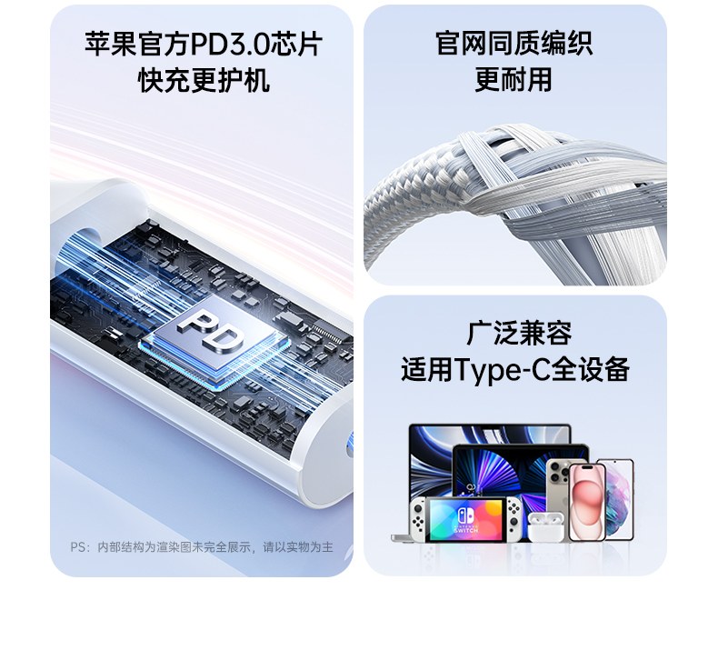 绿联l527type-c双头快充线支持pd3.0协议安全充电