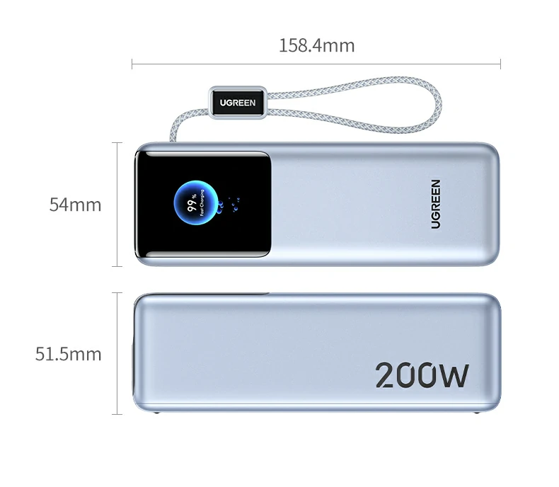 绿联pb728 - 200w自带线快充移动电源,安全高效 绿联pb728 产品核心优势总结:安全/快充/便携