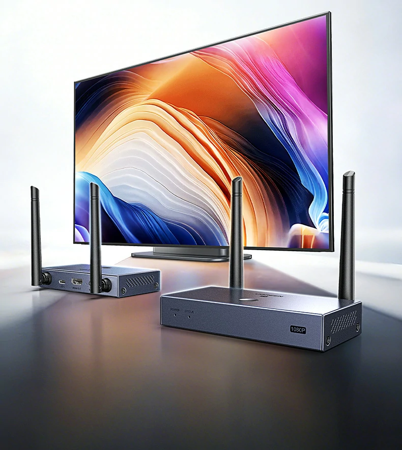 5.8g无线传输技术示意图，展示强芯加持核心