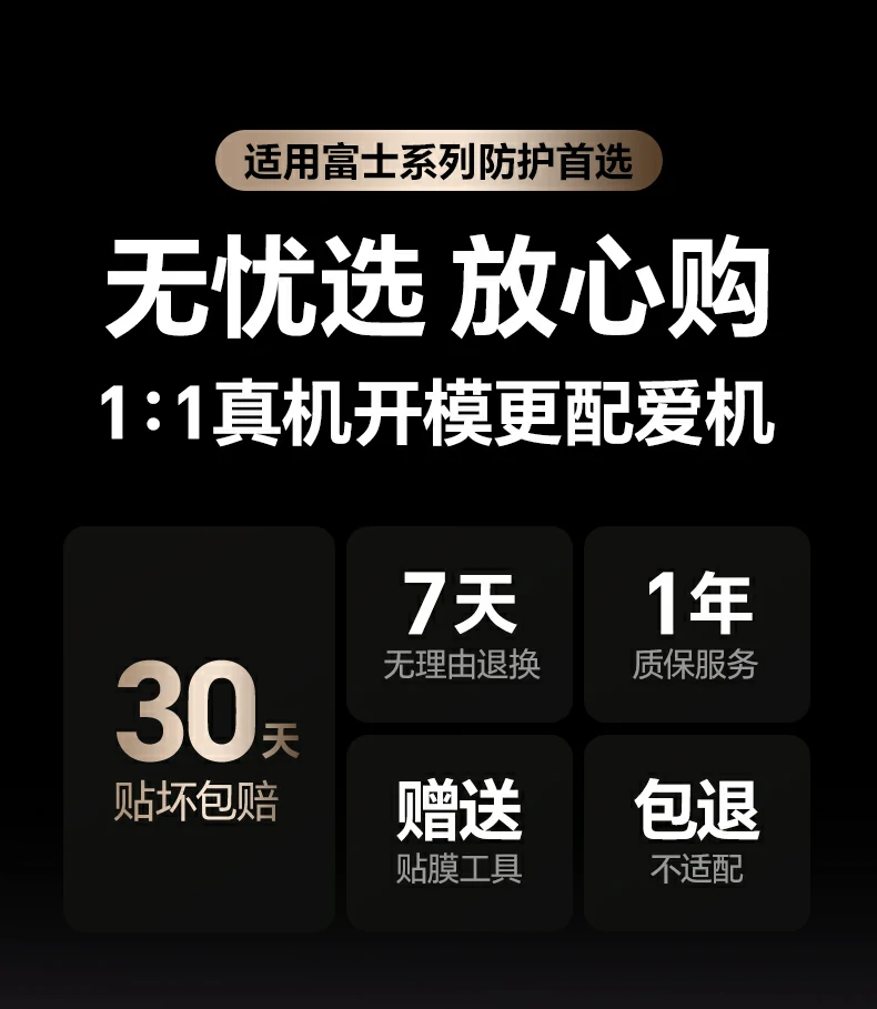 绿联sp1256适用富士系列膜全景图，展示0.33mm超薄设计与时尚彩盒包装