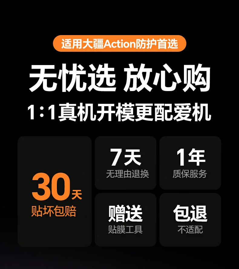 绿联sp1341适用大疆action ar膜全景图，展示0.33mm超薄设计与时尚彩盒包装