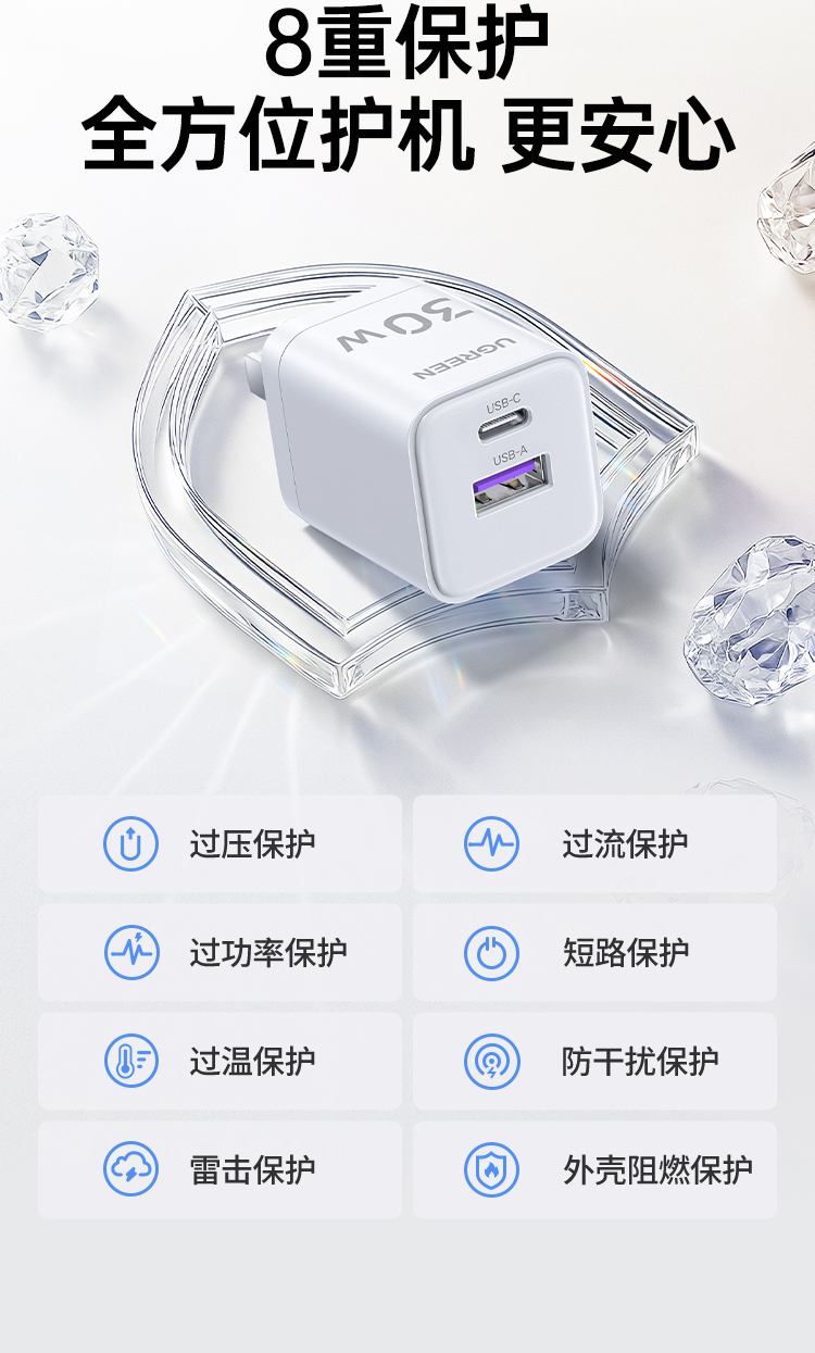 绿联x236双口快充头支持22.5w超级快充输出