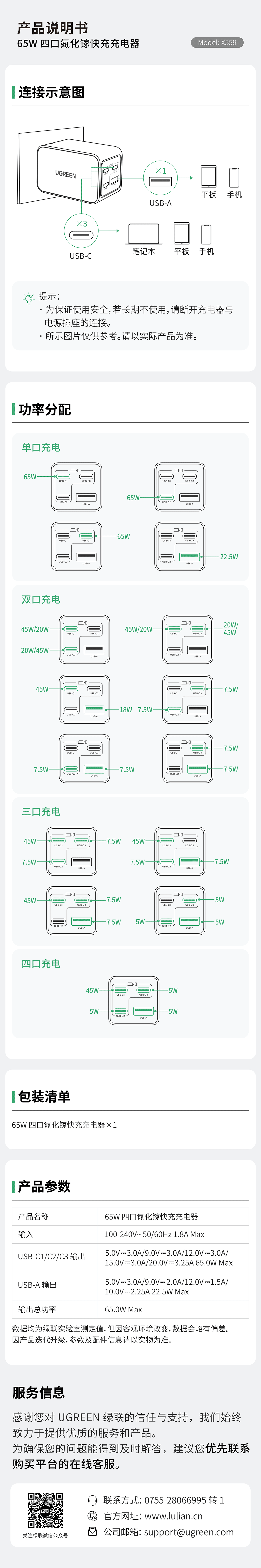 65w四口gan快充智能分配
